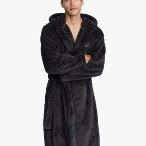 UGG Men's Charcoal Plush Hooded Robe